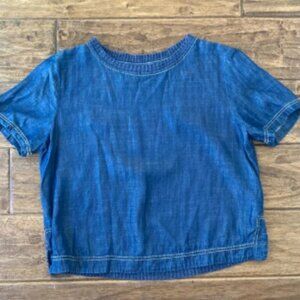 Zara Woman Chambray Short Sleeve Top Small Blue Sweater Knit Back Workwear